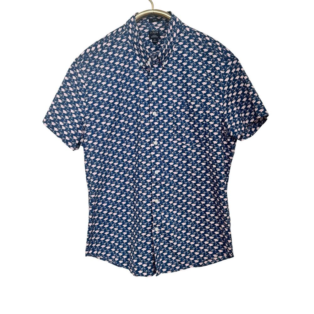 J. Crew Mens Pink Flamingo Shirt Flex Washed Slim Fit  XL